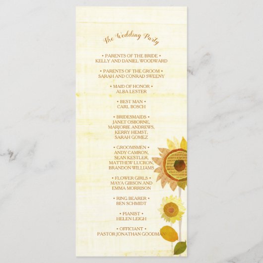 Rustic Backyard Sunflower Wedding Programme Programmakaart (Achterkant)