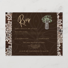 Rustic Backyard Woodland Wedding Wood Lace RSVP Briefkaart