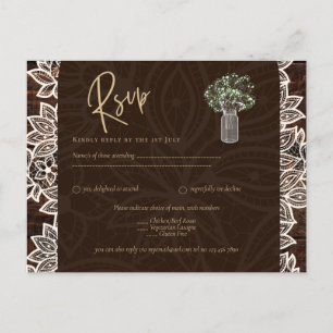 Rustic Backyard Woodland Wedding Wood Lace RSVP Briefkaart
