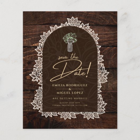 Rustic Backyard Woodland Wood Lace SAVE DATES Flyer (Voorkant)