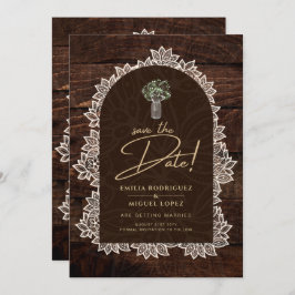 Rustic Backyard Woodland Wood Lace SAVE DATES Kaart