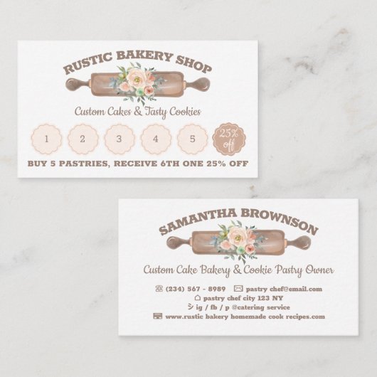 Rustic Bakery Koop vijf korting loyaal Visitekaartje (Voorkant / Achterkant)