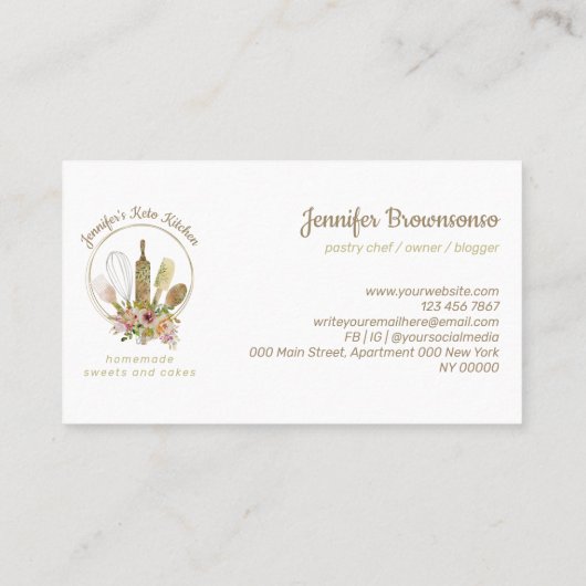 Rustic Bakery Logo Keto Vegan Chef Visitekaartje (Achterkant)