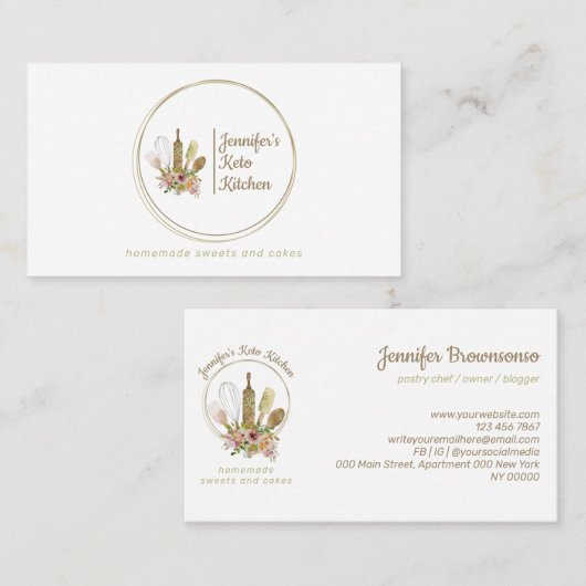 Rustic Bakery Logo Keto Vegan Chef Visitekaartje (Voorkant / Achterkant)