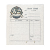 Rustic Bakery Shop Invoice Sale Order Form Receipt Notitieblok (Voorkant)