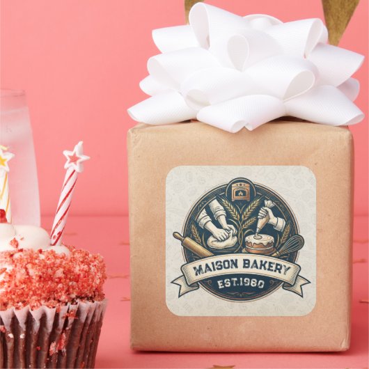 Rustic Bakery Store Pastry Dessert Sweet Cake Shop Vierkante Sticker (Feest)