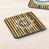 Rustic Bamboo Monogram Vertical Lines Pattern Bier Onderzetter (Linkerzijde)