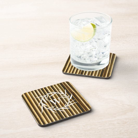 Rustic Bamboo Monogram Vertical Lines Pattern Bier Onderzetter (Rechterzijde)