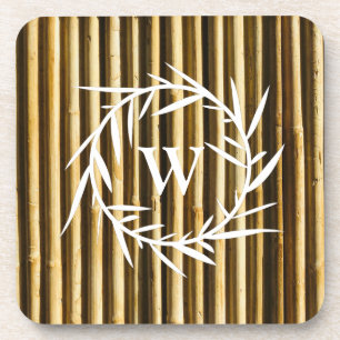 Rustic Bamboo Monogram Vertical Lines Pattern Bier Onderzetter