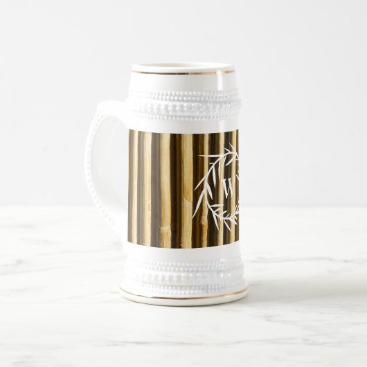 Rustic Bamboo Monogram Vertical Lines Pattern Bierpul (Voorkant links)
