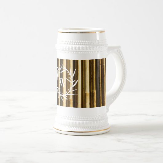 Rustic Bamboo Monogram Vertical Lines Pattern Bierpul (Voorkant rechts)