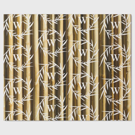 Rustic Bamboo Monogram Vertical Lines Pattern Cadeaupapier (Vlak)