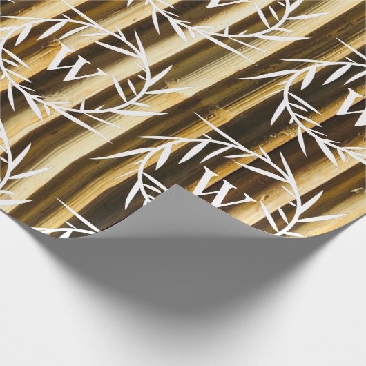 Rustic Bamboo Monogram Vertical Lines Pattern Cadeaupapier (Hoek)