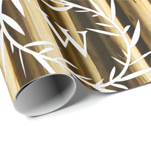 Rustic Bamboo Monogram Vertical Lines Pattern Cadeaupapier (Rol Hoek)