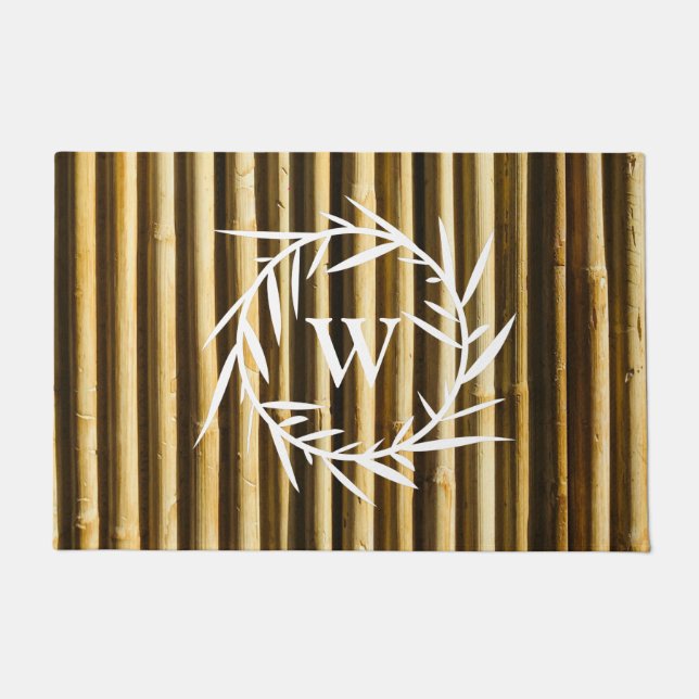 Rustic Bamboo Monogram Vertical Lines Pattern Deurmat (Voorkant)