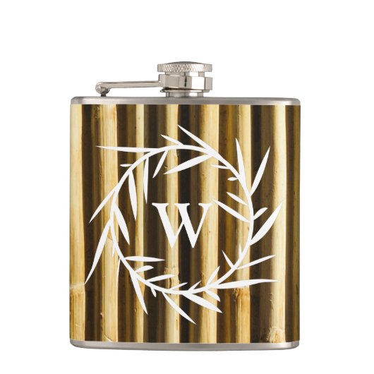 Rustic Bamboo Monogram Vertical Lines Pattern Heupfles (Voorkant)