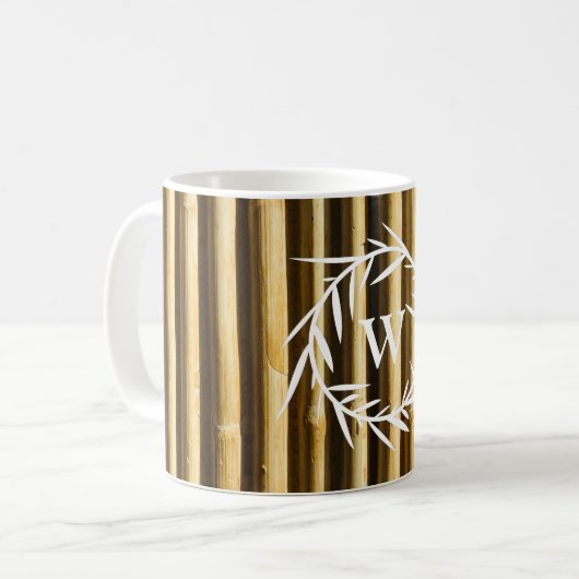 Rustic Bamboo Monogram Vertical Lines Pattern Koffiemok (Voorkant links)
