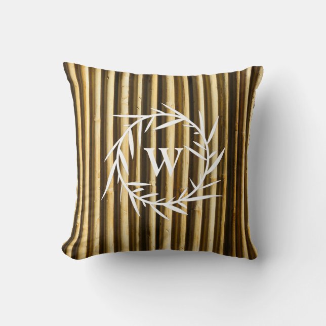 Rustic Bamboo Monogram Vertical Lines Pattern Kussen (Voorkant)