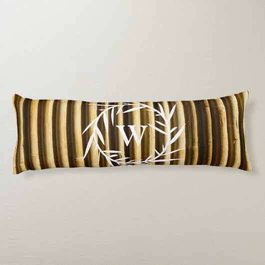 Rustic Bamboo Monogram Vertical Lines Pattern Lichaamskussen (Achterkant)
