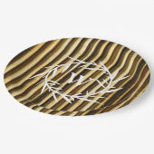Rustic Bamboo Monogram Vertical Lines Pattern Papieren Bordje (Gekanteld)