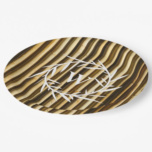 Rustic Bamboo Monogram Vertical Lines Pattern Papieren Bordje (Gekanteld)