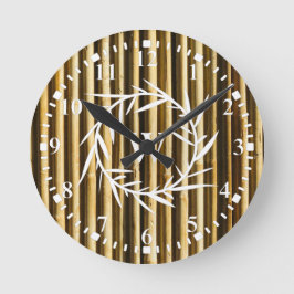 Rustic Bamboo Monogram Vertical Lines Pattern Ronde Klok