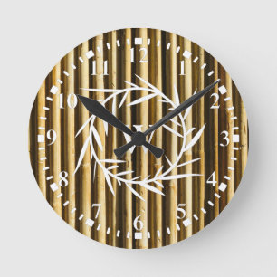 Rustic Bamboo Monogram Vertical Lines Pattern Ronde Klok