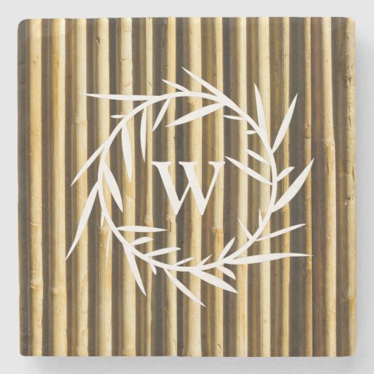 Rustic Bamboo Monogram Vertical Lines Pattern Stenen Onderzetter (Voorkant)