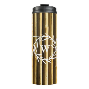 Rustic Bamboo Monogram Vertical Lines Pattern Thermosbeker