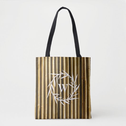 Rustic Bamboo Monogram Vertical Lines Pattern Tote Bag (Voorkant)