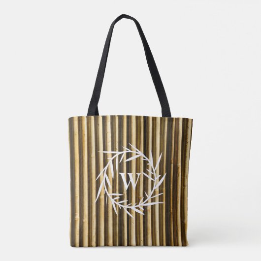 Rustic Bamboo Monogram Vertical Lines Pattern Tote Bag (Achterkant)