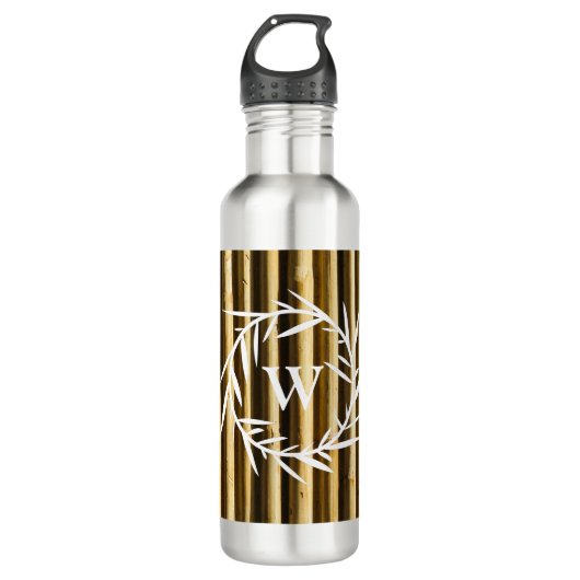 Rustic Bamboo Monogram Vertical Lines Pattern Waterfles (Voorkant)