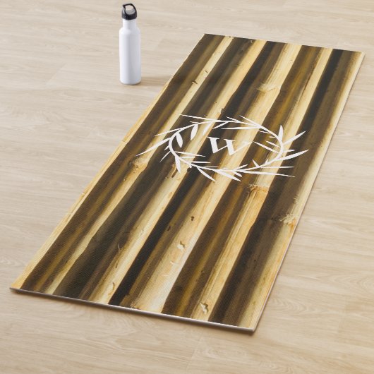 Rustic Bamboo Monogram Vertical Lines Pattern Yogamat (In situ)