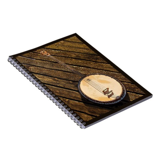Rustic Banjo Music Instrument on Wood Notitieboek (Rechterzijde)