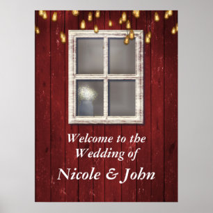 Rustic Banner Poster Rood-Barn-venster en licht