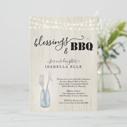 Rustic Baptism/Christening BBQ Party Invitation Kaart (Staand voorkant)