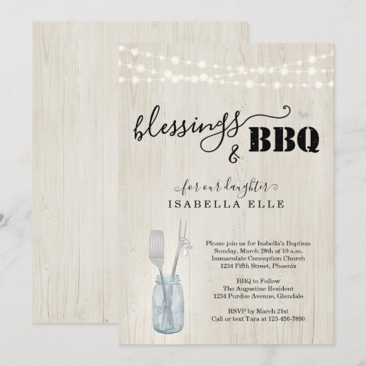 Rustic Baptism/Christening BBQ Party Invitation Kaart (Voorkant / Achterkant)
