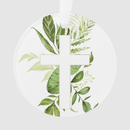 Rustic Baptism Greenery Cross Favor Ornament (voorkant)
