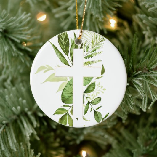 Rustic Baptism Greenery Cross-keramisch Ornament (Boom)