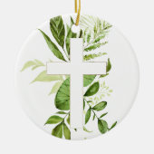 Rustic Baptism Greenery Cross-keramisch Ornament (Voorkant)