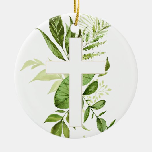 Rustic Baptism Greenery Cross-keramisch Ornament (Voorkant)