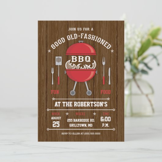 Rustic Barbecue Invitation Kaart (Staand voorkant)
