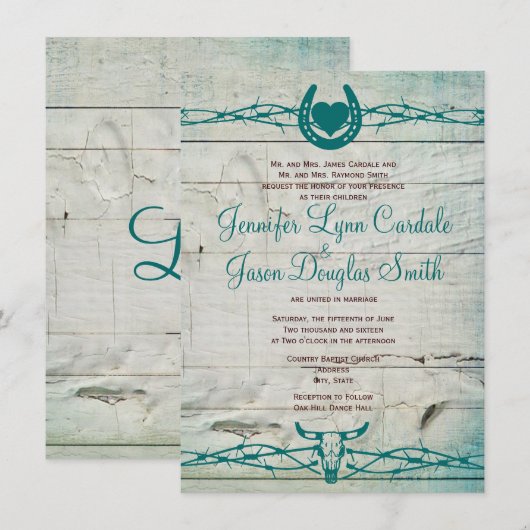 Rustic Barbed Wire Hoefijzer Wedding Invitations Kaart (Voorkant / Achterkant)