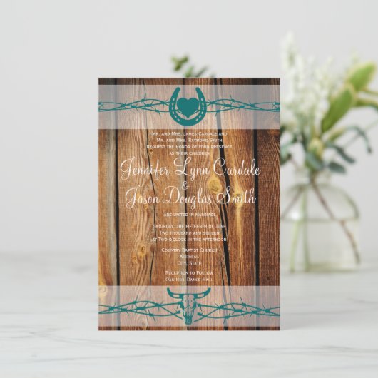 Rustic Barbed Wire Hoefijzer Wedding Invitations Kaart (Staand voorkant)