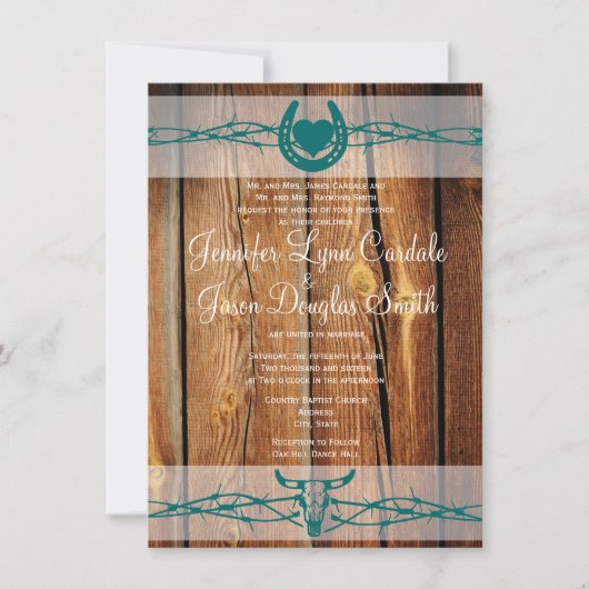 Rustic Barbed Wire Hoefijzer Wedding Invitations Kaart (Voorkant)