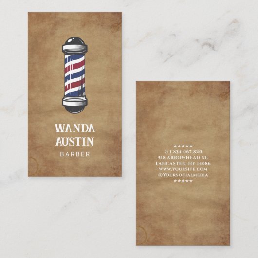 Rustic Barber Pole Barbershop Visitekaartje (Voorkant / Achterkant)