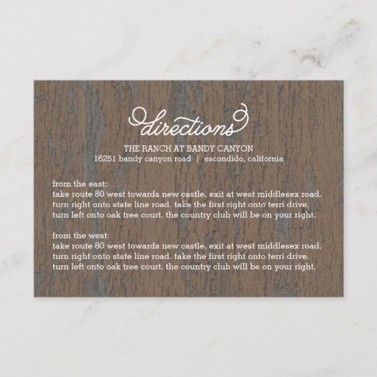 Rustic Bark Direction Card Informatiekaartje (Voorkant)