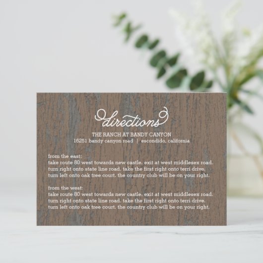 Rustic Bark Direction Card Informatiekaartje (Staand voorkant)