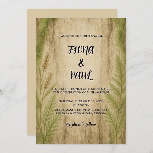 Rustic Bark en Moss Forest huwelijksuitnodiging Kaart (Voorkant / Achterkant)