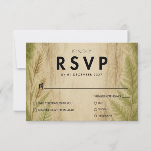 Rustic Bark en Moss Forest Wedding RSVP Kaart (Voorkant)